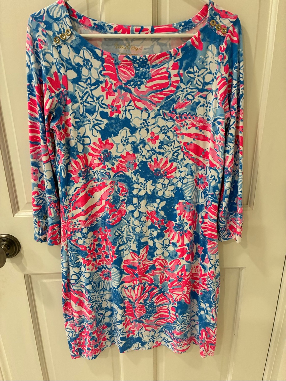 Lilly Pulitzer Blue & Pink Floral Long-Sleeve Shift Dress